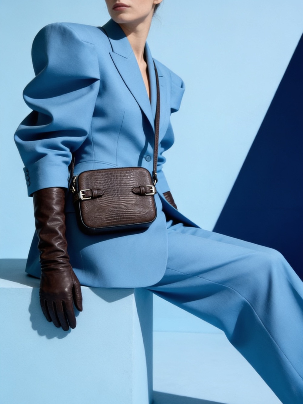 Massimo Dutti Brown Leather Crossbody Bag | Minimal Buckle Detail